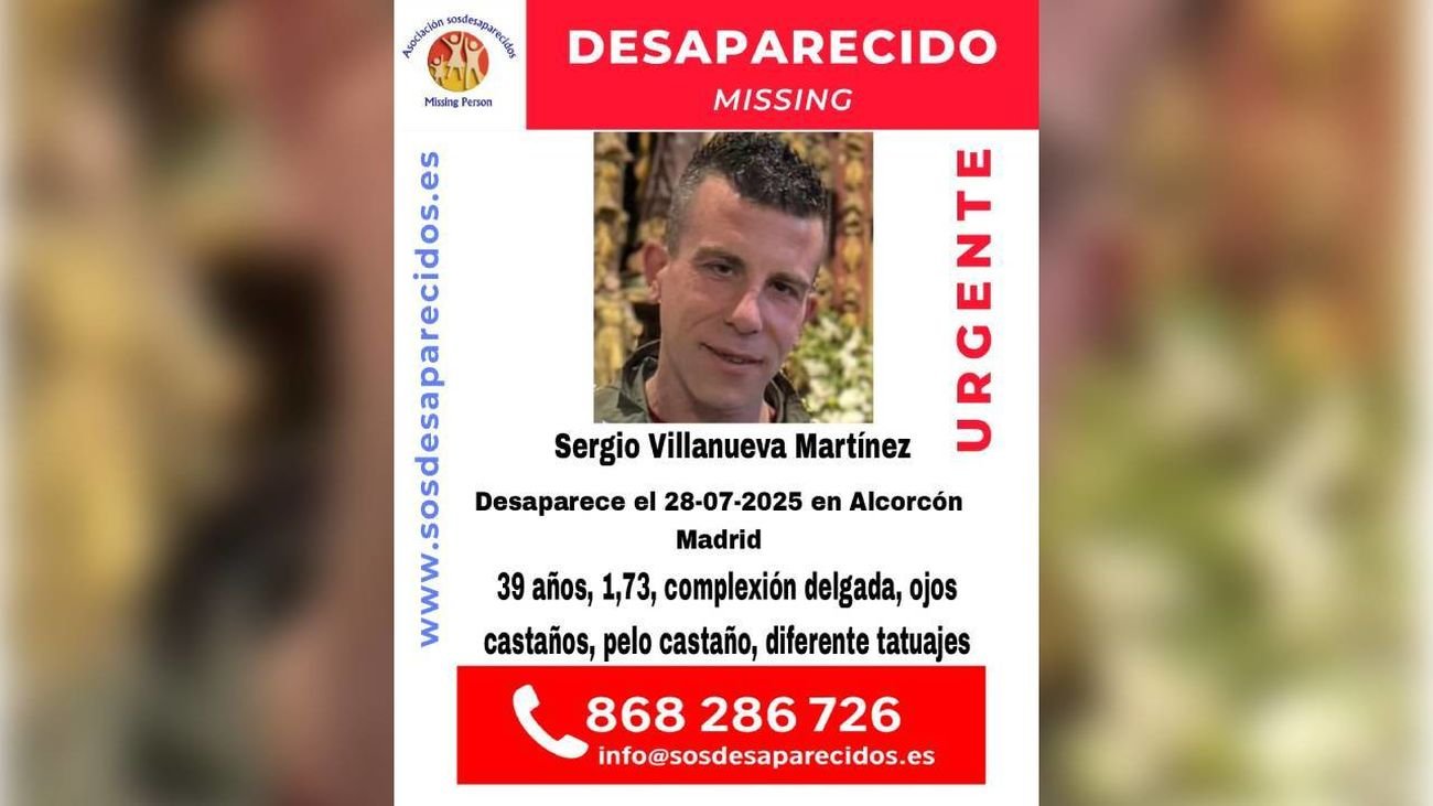 Buscan a Sergio, hombre de 39 años desaparecido en Alcorcón hace más de 10 días
