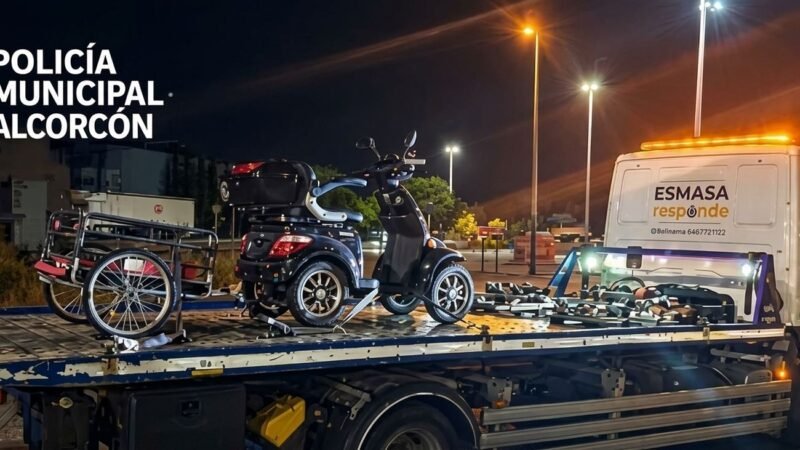 La Policía Municipal de Alcorcón interviene ciclomotor con remolque sin matrícula ni seguro